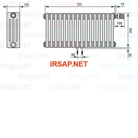 чертеж радиатора Irsap Tesi 40500-1640500-16-52-01